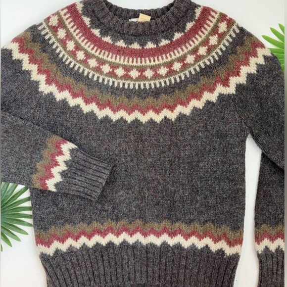 Vintage 1980s Woolrich Gray and Cream 80’s Fair Isle Heritage Patterned Sweater - Picture 2 of 16
